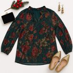 Soft Surroundings  Hunter Green Metallic Floral Blouse NWT Women’s M Photo 1