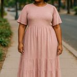 NEW Kervology Short Sleeve Smocked Maxi Dress 2XL Pink Super Stretch Pockets Size undefined Photo 0