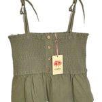 Entro NWT Sage Green Peplum Smocked Bodice Top w/ Adjustable Self-Tie Straps Photo 0