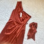 Baltic Born Celia Satin One Shoulder Midi Dress S Rust Pleated Belted Silky NWT Photo 11