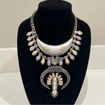 None Crescent Moon Custom Statement Bib Necklace, abstract squash blossom,silver tone Photo 1