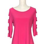 Clara Sun Woo Tunic Top Size Medium 3/4 Cut Out Sleeves Pink Stretch Artsy USA Photo 1