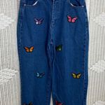 Minga London Butterfly Embroidered High Waist Straight Leg Jeans Y2K 32 US 8 Blue Photo 0