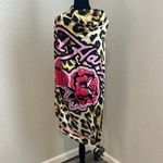 Ed Hardy  Leopard Print Scarf with Pink Rose Design Photo 1