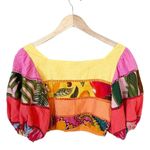 Farm Rio Tiered Top Rainbow Mixed Print Cropped Linen Multicolor Puff Sleeve Sm Photo 11