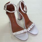 Rebecca Minkoff Women's Shoes Sz 6.5 Block Heel Leather White Black Bark Strappy Photo 0