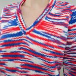 Vintage Handmade Red, White & Blue Knit V Neck Sweater Photo 2