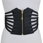 Retro Style Black Elastic Faux Leather Waist Belt Wide Waistband‎ Gold Zipper Photo 1