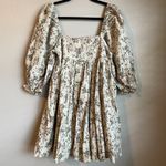 Storia Puff Sleeve Floral Babydoll Dress Size Medium Square Neck Boho Fall Beige Photo 9