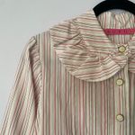 BURU Cream Pink Stripe Button Down Blouse Peter Pan Collar Women's size Medium Photo 2