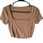 PacSun PacCares Size Medium Nude Beige Short Sleeve Square Neck Bustier Top Photo 0