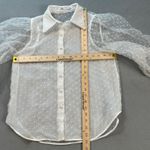 ZARA  Woman Sheer Shirt Top Small White Polka Dot Puff Sleeve Button Down Blouse Photo 2