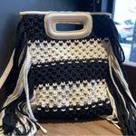 Maje  M Bag in Leather and Bicolor Knit Black White Stripe Satchel NWT Photo 10