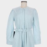 Tuckernuck Sea Stripe Catherine Maxi Dress Slate Blue Medium Belted Long Sleeve Photo 2