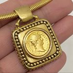 Vintage Gold tone Coin Medallion Necklace Photo 6