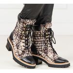 Tory Burch  Miller Tweed Lace-Up Block Heel Combat Boots Black Women's Size 8.5M Photo 0