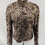 ANTHRACITE BROWN WHITE PRINT BUTTON FRONT LONG SLEEVE JACKET Women’s Size 8 Photo 0