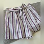 Amazon Red White Blue Striped Linen Blend Tie Waist Shorts Size Large Photo 8