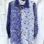 New Direction Blue floral Cotton button down Blouse L Photo 0