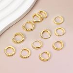 6 Pairs Small Gold Hoop Huggie Earrings for Women Trendy, Dainty 14K Gold Plated Hoop Earrings Set, Twisted Bead Hoop Earrings Lightweight Hypoallergenic Cartilage Earring for Girls Jewelry Photo 4