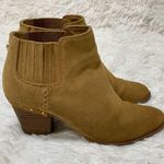 Steve Madden  Leather Suede Thinker Booties Tan Boot Block Stacked Heel Size 7.5 Photo 1