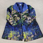 Grace Chuang Long Jacket Womens L Blue Satin Monet Print Swing Style Open Front Size L Photo 7
