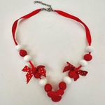 Disney  red and white beaded mini mouse bow necklace Photo 2