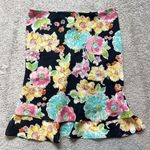 VTG Floral Skirt Tiered Ruffle Midi Stretch Small Cottagecore Fairycore‎ Boho Black Photo 0