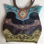 OOVOO silk and leather hand embroidered shoulder bag tote purse Photo 6