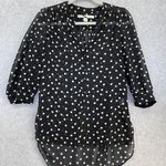 LC Lauren Conrad Women's Button Down Blouse High Low XS Sheer Polka Dot Black Photo 0