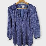 Kenar Womens size Large Ikat Pullover Long Sleeve Blouse Top Blue Popover Photo 0
