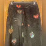 Farm Rio Benicia Wide Leg Black Velour Pull On Elastic Waist Pant Hearts Motif Photo 1
