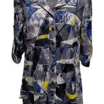 Style & Co Black/Gray/Yellow Geo Print Button Up 3/4 Sleeve Tab Blouse Size S Photo 0