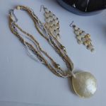 Boho Multi Strand Shell Pendant Necklace Set Tan Photo 1