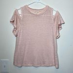 Rebecca Taylor Cold Shoulder Flutter Sleeve Linen Top Light Pink Sz Medium Photo 1