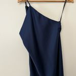 ASOS DESIGN One Shoulder Satin Midi Dress Drape Back Navy Blue NWT Size 4 Photo 13