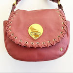 orYANY Mauve Pebbled Leather Flap Saddlebag Crossbody Whipstitch Purse Bag Pink Photo 5