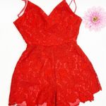 Lovers + Friends x Revolve Songbird Lace V-Neck Tie Back Romper: Red Photo 5