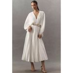 ACLER Wonastow Long Sleeve Pleated Satin Maxi Dress in Ivory Size US 4 White Photo 12