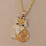 Fancy Fox rhinestone pendant with 20” chain necklace Orange Photo 1