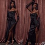 House Of CB  XL D-DD  'Flora' Black Satin‎ Pleated Corset Midi Dress NWOT Photo 3