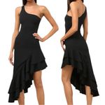 Lulus  Steal a Glance Black One-Shoulder Asymmetrical Midi Dress Size Large Photo 1