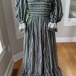 Vintage 1970s Handmade Dark Green Pink Floral Lace Prairie Maxi Dress Size Small Photo 5