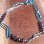 Rhodolite Garnet Stainless Steel Paperclip Bracelet Photo 3