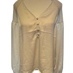EXPRESS  Womens M Button V-neck Blouse Cream Ivory Business Casual Office Neutral Photo 0