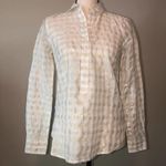 J.Crew Metallic White Gold Silver Checked Popover Top Blouse Size 00 Coastal Photo 3