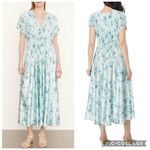 Vince  Floral Crushed‎ Satin Midi Dress Pale Lagoon L Photo 1
