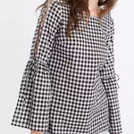 Madewell  Women’s Gingham Bell Sleeve Top - 3/4 Tie Sleeve Black &
White S Photo 0