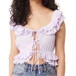 ASTR The Label Women's Lavender Pintuck Tie Front Crop Top Ruffle L NWT Photo 0