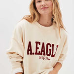 American Eagle American Eagle Cream & Burgundy Let Love Shine Pullover Sweater Sz XS NEW Photo 0